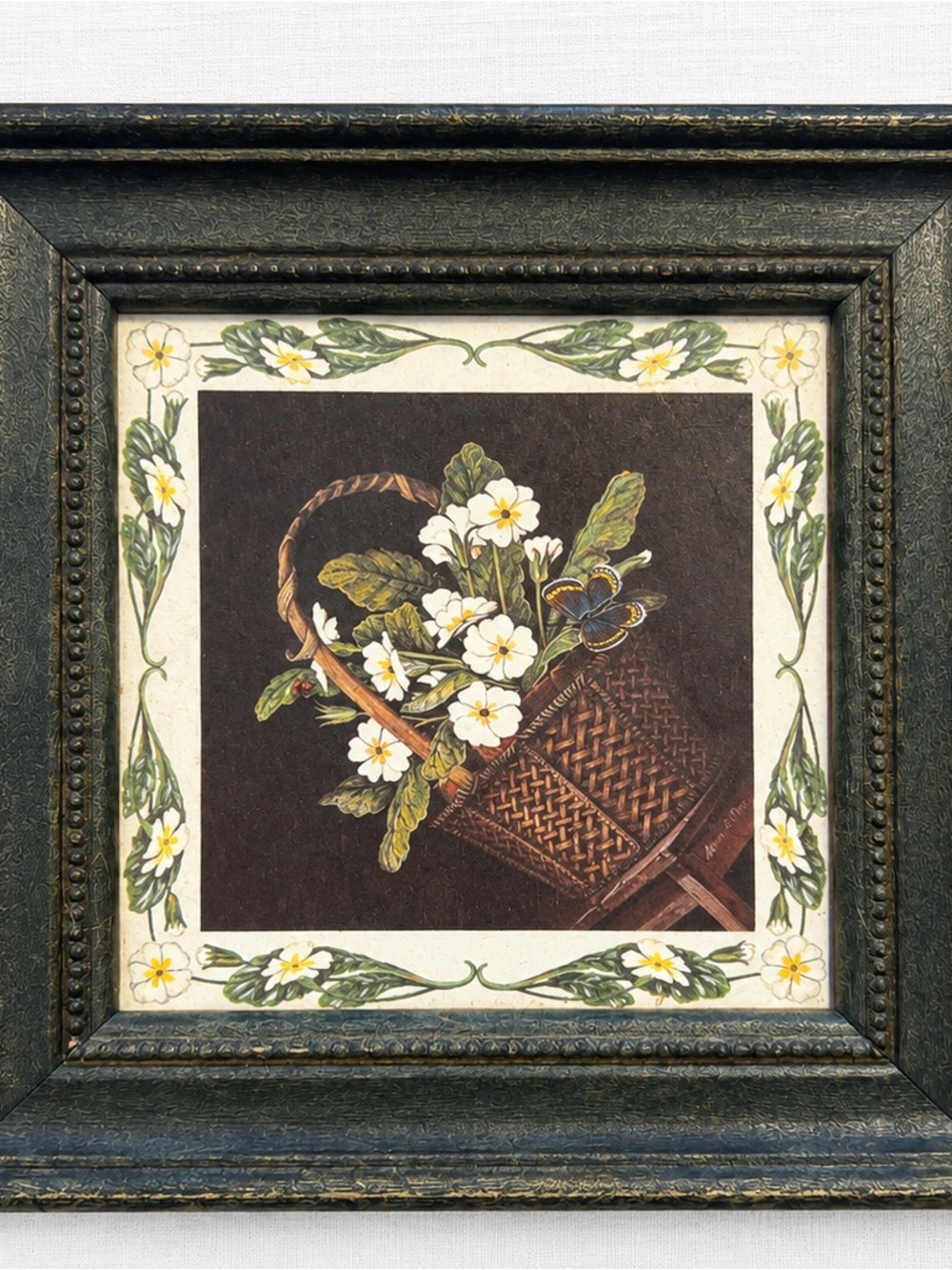 Vintage Art in Motion Diamond Primula IV Framed Botanical Floral Print 6” x 6”